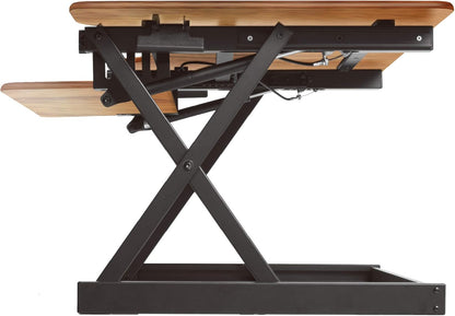 Rocelco 46" Large Height Adjustable Corner Standing Desk Converter - Quick Sit Stand Up Dual Monitor Riser - Gas Spring Assist Computer Workstation - Wide Keyboard Tray - Teak Wood Grain (R CADRT-46)