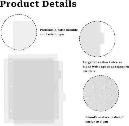 3 Ring Frosted Transparent Binder Dividers, 8 Tab Clear Dividers, A4 Size, Sturdy Plastic, Aesthetic, 3 Hole Punch