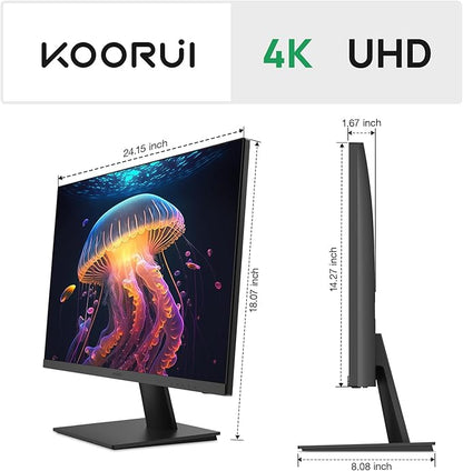 KOORUI 27 Inch 4K Monitor Computer UHD(3840 * 2160) IPS Display, 99% sRGB, 95% DCI-P3, 1.07 Billion Colors, Freesync & G-sync, Displayport & 2X HDMI, VESA 100 * 100mm, Tilt -5 to 20°, Audio Out (N07)