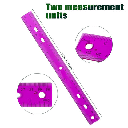 28 Pack Plastic Ruler 12 Inch Transparent Rulers - Metric Bulk for Kids School Office Classroom, Purple
