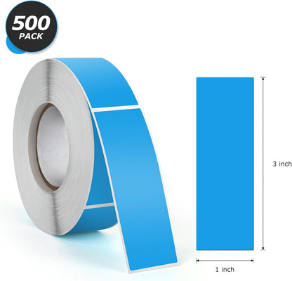 Blue Rectangle Stickers 3 x 1 Inch Color Coding Labels Vinyl Roll Self-Adhesive Waterproof Removable 500 PCS