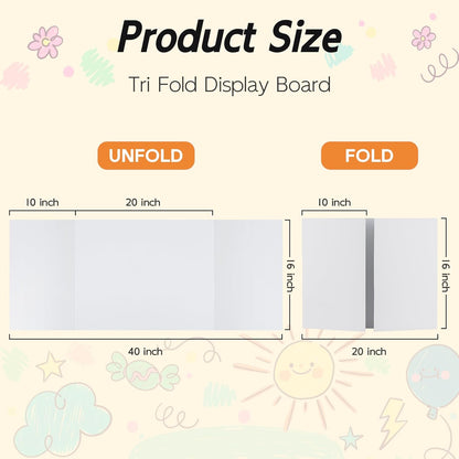 12 Pack Trifold Poster Board, 16x40 Inches White Presentation Board, Portable Display Board for Science Fair, School DIY Project and Business Exhibitions