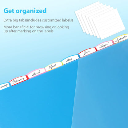 8 Tabs Plastic Dividers with 2 Clear Pockets - 6 Sets, Pocket Dividers for 3-Ring Binders, Multi-Color Binder Dividers, Total 48 Tabs