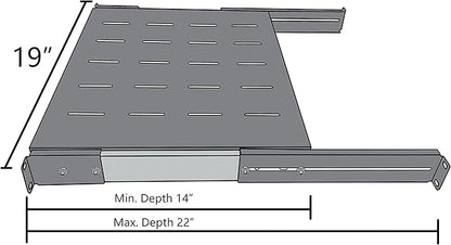 1U Sliding Rack Shelf 19" Server Rack Mount Cabinet 14"-22" Adjustable Depth 4 Post