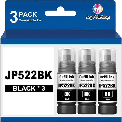 522 Black Ink Bottles Compatible 522 Ink Refill Bottles Black Use for ET-2800 ET-4800 ET-2400 ET-2803 ET-2720 ET-4810 ET-2840 ET-4700 Printer (3 Pack, 70ml)