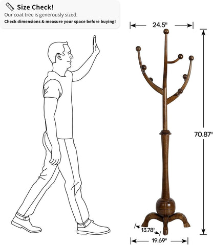 Coat Rack Freestanding Wood Coat Tree Rack with 8 Hooks, Creative Design Tree Branch-look, Standing Coat Rack Clothes Hanger Stand with Stury Base for Entryway, Hallway, Bedroom - Load 160lb (Walnut)