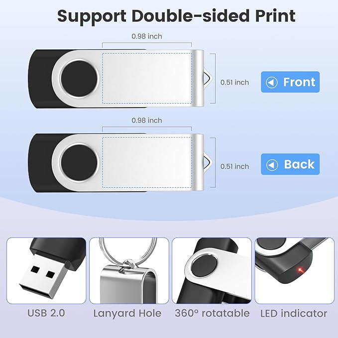 ABLAZE Custom Flash Drive 1GB 100 Pack, Personalized USB Drives Custom USB 2.0 Thumb Drives 100 Pack Memory Stick (Mixcolors)
