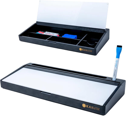 Dry Erase Desk Organizer - 16.2"x6.7"x2" with 3 Markers and 1 Eraser, KAHJIN Black Bamboo Desktop Dry Erase Board - Aesthetic Small Whiteboard for Desk Accessories at Home, Office, Cubicle, or School