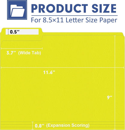 File Folder, PANDRI 120 Pack File Folder, 1/3 Cut Tab, Letter Size, Filing Folder for Office School Business, Yellow