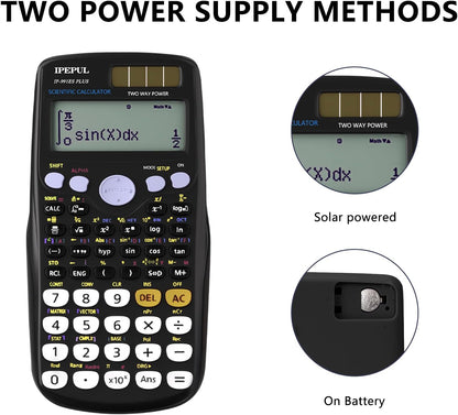 Scientific Calculators, IPepul Math Calculator with 417 Function, Solar Battery Power and 4-Lines Display, School Supplies for Middle High College Students Teachers (Black 991ES)