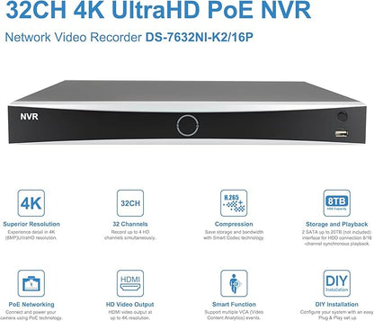 Anpviz 12MP NVR 32 Channel PoE Security Camera System, 32CH H.265+ NVR with 8TB HDD and 16 Ports PoE Switch, 24pcs 4K 8MP IP Cameras with Smart Color Night Vision, Business Surveillance, 24 Cables