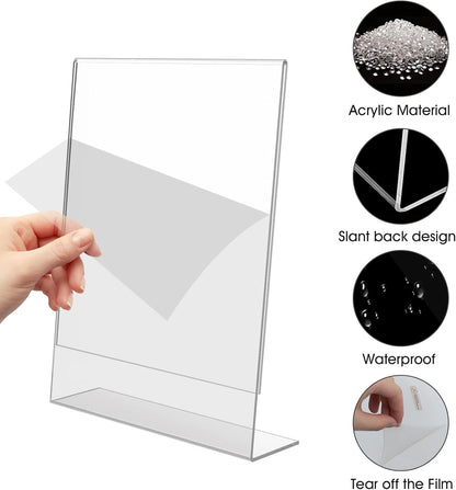 Acrylic Sign Stand Holders - 8.5 x 11 Inches Clear Plastic Table Paper Display Stand, Suit for Displaying Posters, Picture, Flyers, Menu - 18 Pack