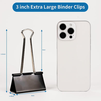Jumbo Binder Clips 3 Inch - Extra Large Binder Clips 10 Pack, Heavy Duty Office Binder Clips for Paper, Documents, School & Office Supplies (10, 3 inch)
