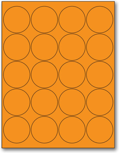 NextDayLabels - 8-1/2 x 11" Neon Color High Light Fluorescent Labels for Laser & Inkjet Printer (Orange Fluorescent, 2" Round - 20 Per Page | 500 Labels)