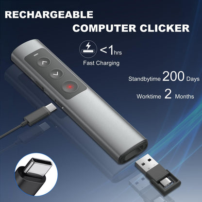 Rechargeable Presentation Clicker for Laptop PowerPoint, USB-A USB-C Presentation Pointer, Wireless Presenter Remote Power Point Clicker for Computer/Mac/PPT/Google Slide Advancer