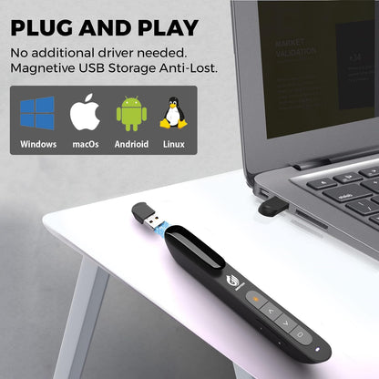 AMERTEER Wireless Presenter,Support Hyperlink RF 2.4GHz Powerpoint PPT Clicker Presentation Remote Control Laser Pointer Flip Pen