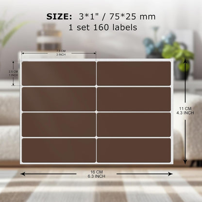 Rectangle Label Stickers 3×1 Inch Vinyl Removable Brown Sticker Waterproof Writable File Folder Moving Labels for Boxes Home Office Labeling 160 PCS