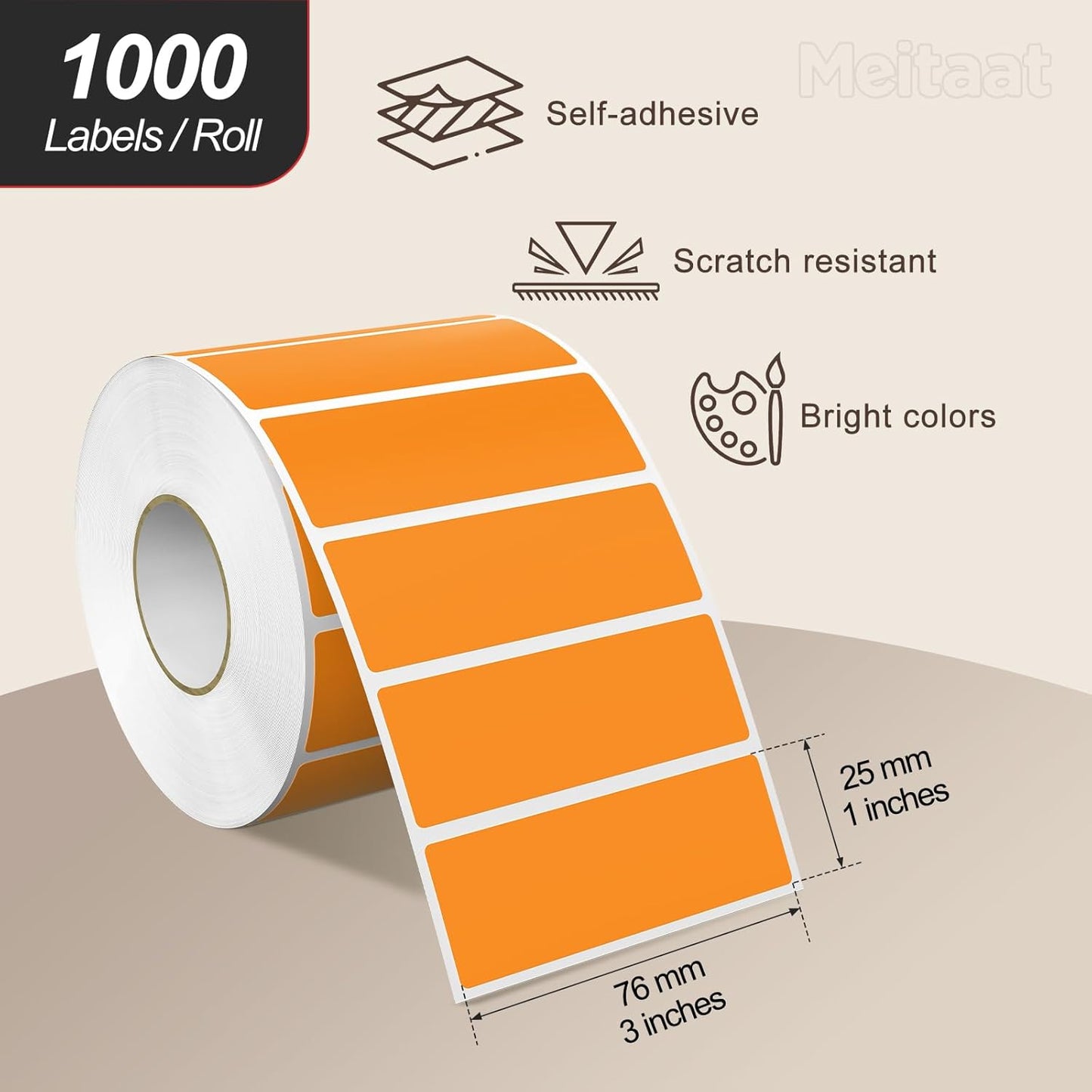 3 × 1 Inches Orange Rectangle Color Coding Labels 1000 PCS, Self-Adhesive Writable Waterproof Vinyl Blank Sticker Roll for Office Home School Business