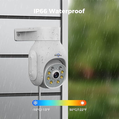 Hiseeu Security Camera Wireless Outdoor, 5MP Color Night Vision, 2.4&5G WiFi Surveillance Camera Pan/Tilt with Motion Detection/Siren/Light Alarm, 2-Way Audio, IP66 Weatherproof, No Monthly Fee, 2PCS