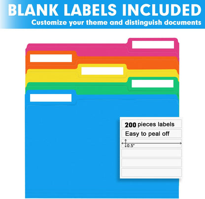 File Folder, RAZCC 200 Pack 1/3 Cut Tab Colored Folders, Colored File Folder Letter Size for Office Classroom Use, Folders with Tabs Assorted 5 Colors