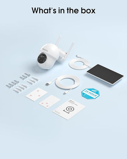 Solar Security Cameras Wireless Outdoor, 4MP 360° View Battery Powered Outdoor Camera, Night Vision with Spotlight, 2-Way Audio, PIR Motion Sensor, 2.4G/5G Dual Band WiFi, SD/Cloud Storage