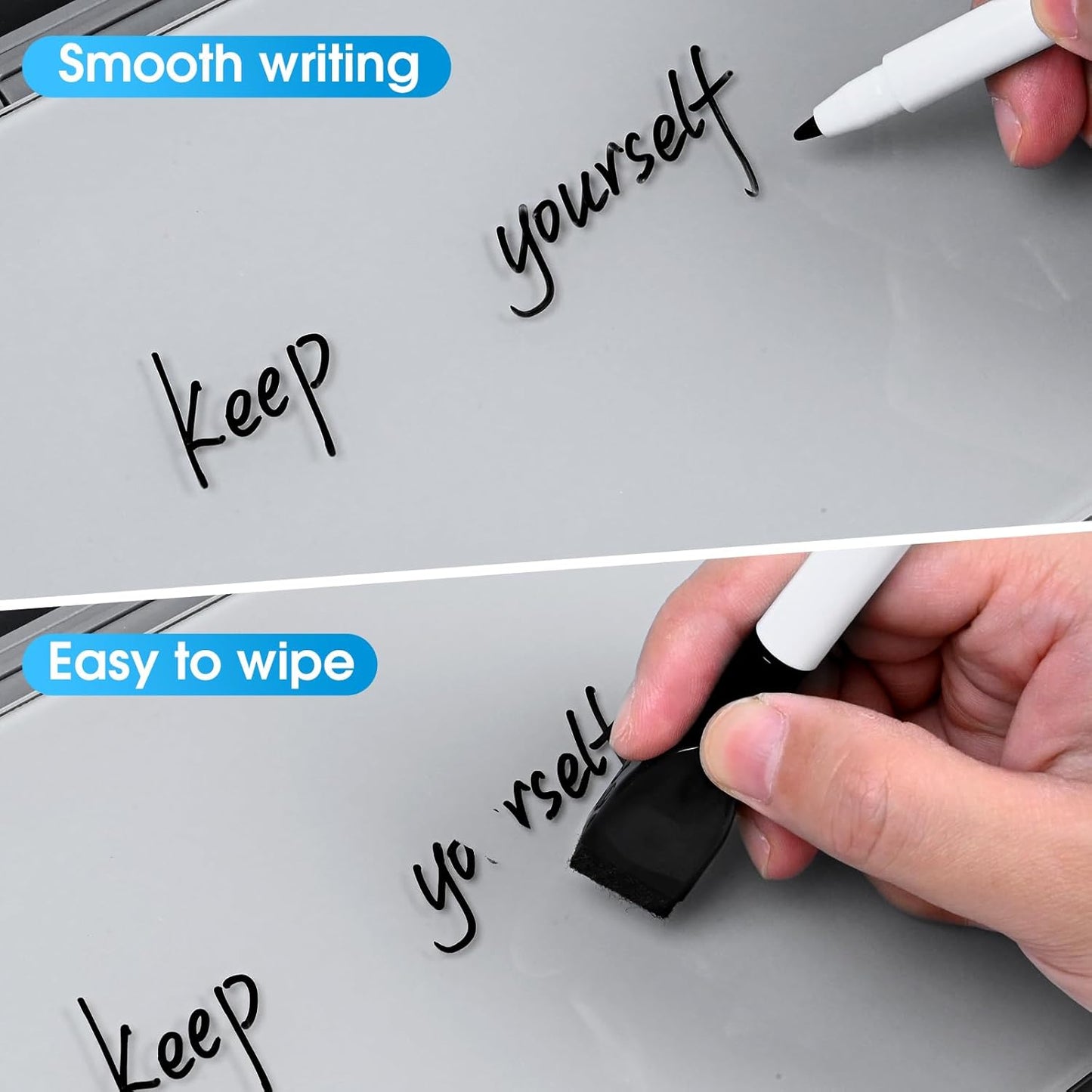 Varhomax Glass Desk Whiteboard with Wireless Charger, Desktop Dry Erase White Board with Storage, to Do List Memo Notepad for Home and Office (Gray)