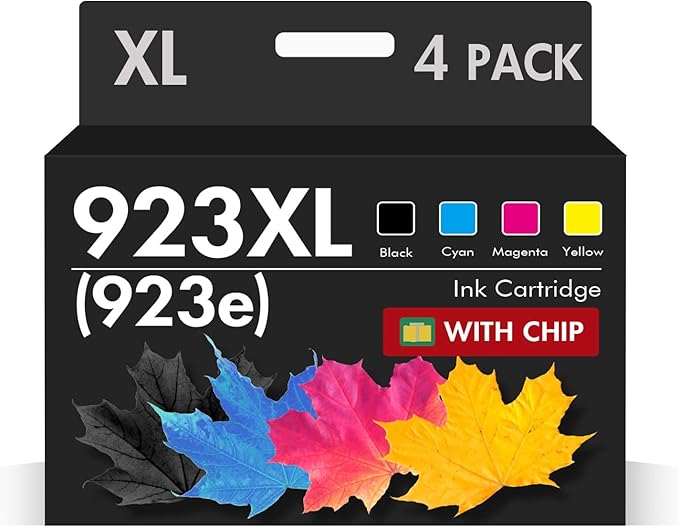 923e 923 923XL Ink Cartridges Combo Pack: Replacement for HP 923XL 923 Ink Cartridges for Printers OfficeJet Pro 8130e 8135e 8138e 8125 8120 8122 8124 (4 Pack Black Cyan Yellow Magenta with Chip)