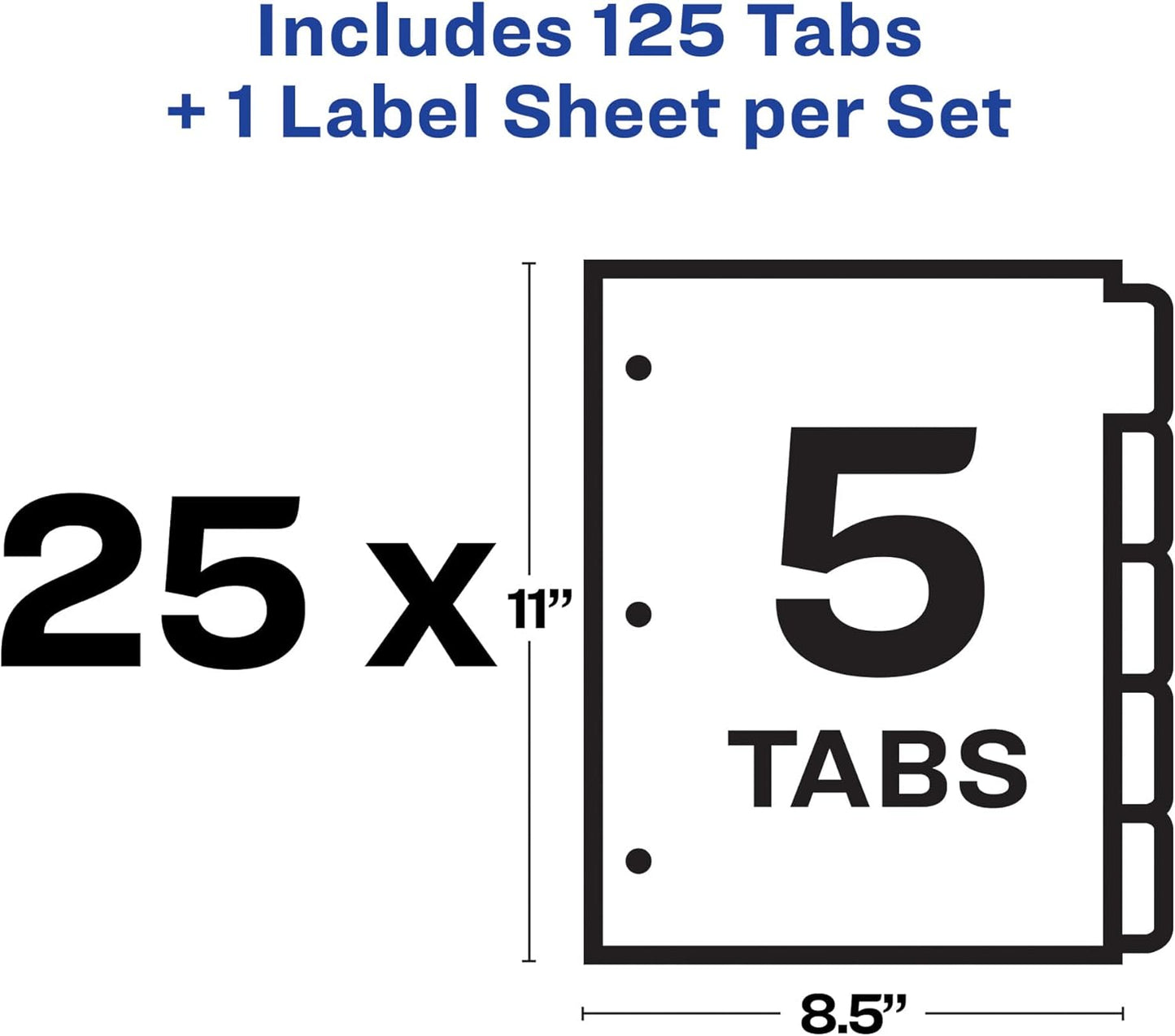 Avery 5 Tab Dividers for 3 Ring Binder, Easy Print & Apply Clear Label Strip, Index Maker Customizable White Tabs, 25 Sets (11446)