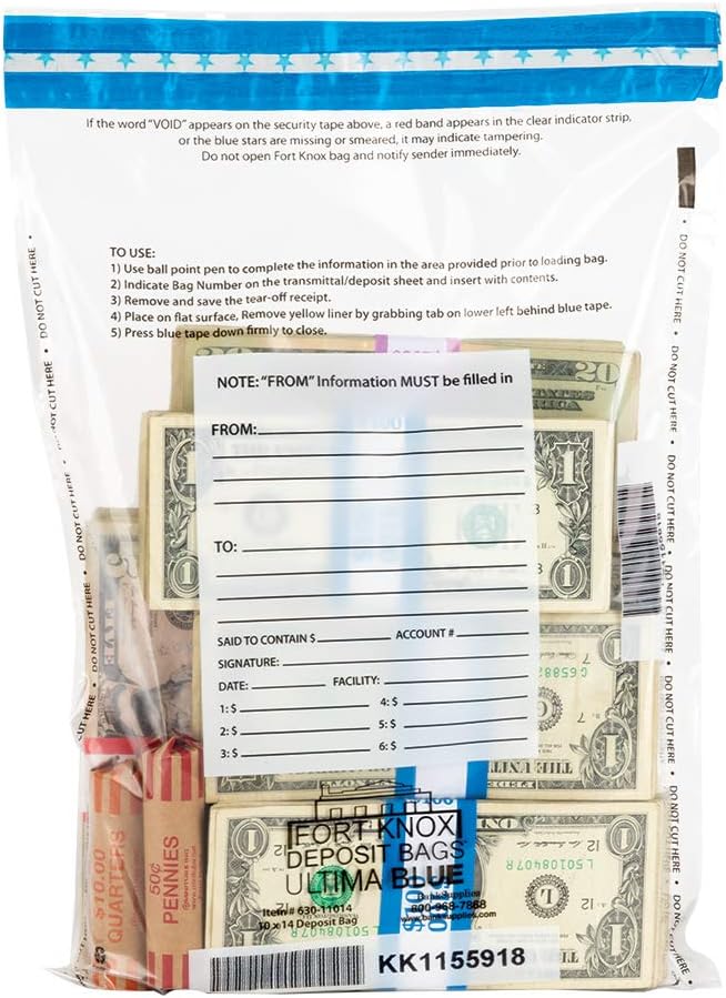 BankSupplies Ultima Blue Clear Deposit Bags | 10W x 14H | Pack of 100 | Transit, Transfer, Valuables | Tamper Evident Tape | Captive Flap Closure | Security Deposit Bag