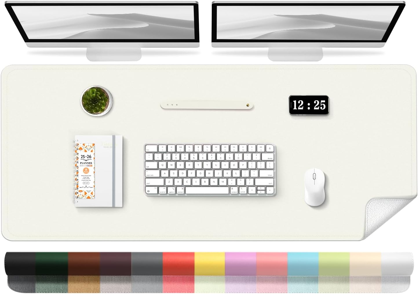 Large Desk Pad 47.2" x 17", Leather Desk Mat Protector, Non-Slip PU Leather Desk Blotter Pad, Large Mouse Keyboard Mat, Waterproof Desk Cover Pad for Office & Home (White)