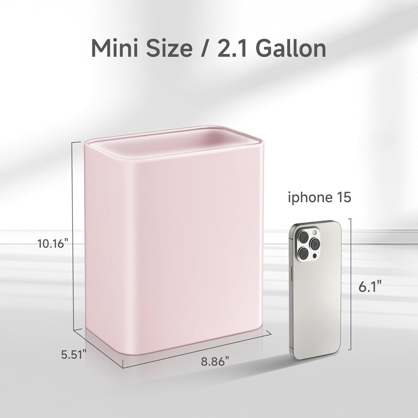 TIPGO Small Metal Trash Can, 2.1 Gallon Slim Trash Can for Bathroom, Wastebasket Garbage Bin for Bedroom, Office, Kitchen, Under Sink (Pink)