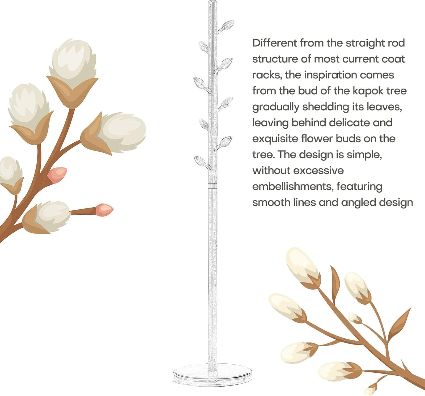 Wooden Coat Rack Freestanding - Heavy Duty Coat Tree Stand with 8 Bud-Shaped Hooks, Sturdy Round Base Coat Hanger for Entryway, Bedroom, Jackets & Clothes, 200lbs Capacity (Walnut)