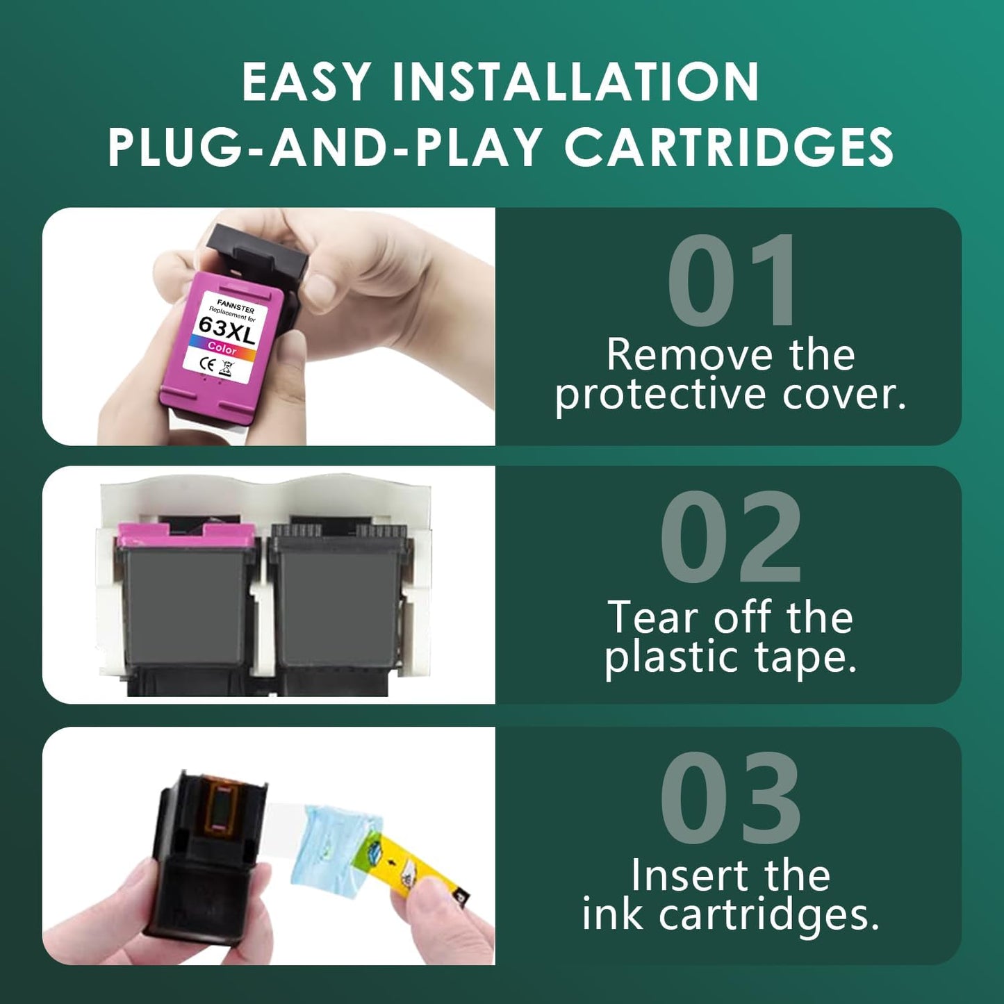 63XL Ink Cartridges Black and Color Replacement for HP Ink 63 XL 63xl Black Ink Cartridge Work with HP63 3830 4650 4652 4655 5200 5252 5255 5258 4520 4512 1112 2132 3630 3632 Printers 2PK