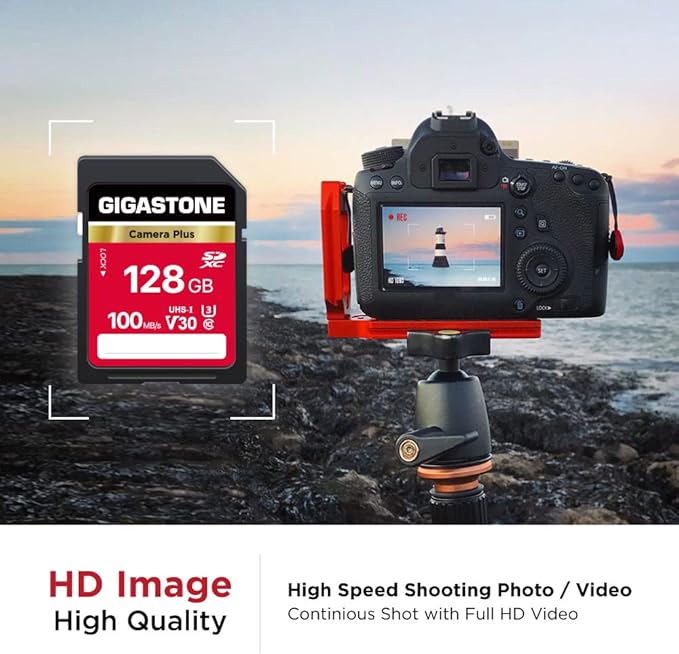 GIGASTONE 128GB SD Card, Camera Plus, V30 U3 SDXC Memory Card High Speed UHD Video Compatible with Canon Digital Camera, with 1 Mini case