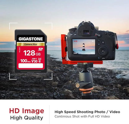 GIGASTONE 128GB SD Card, Camera Plus, V30 U3 SDXC Memory Card High Speed UHD Video Compatible with Canon Digital Camera, with 1 Mini case