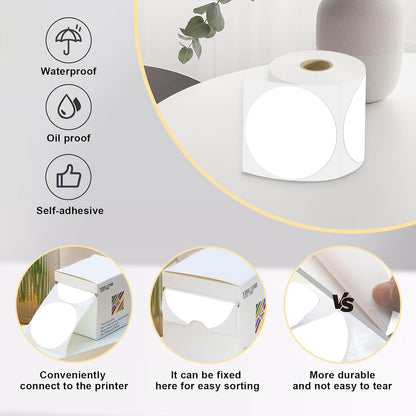3 X 3 Inch Color Coding Dot Labels Circle Thermal Printable Waterproof 500 Pcs Round Stickers Adhesive Writable for Office, Home, Garage, DIY Sticker, Barcodes, Name Tag, White