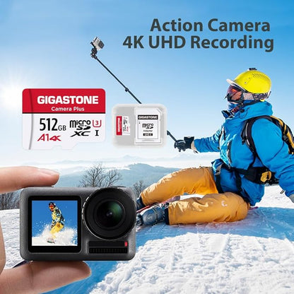 GIGASTONE 512GB Micro SD Card 4-Pack, Camera Plus, GoPro, Action Camera, Wyze Cam, A1 Run App for Smartphone, 100MB/s, 4K Video Recording, Micro SDXC UHS-I A1 U3 Class 10