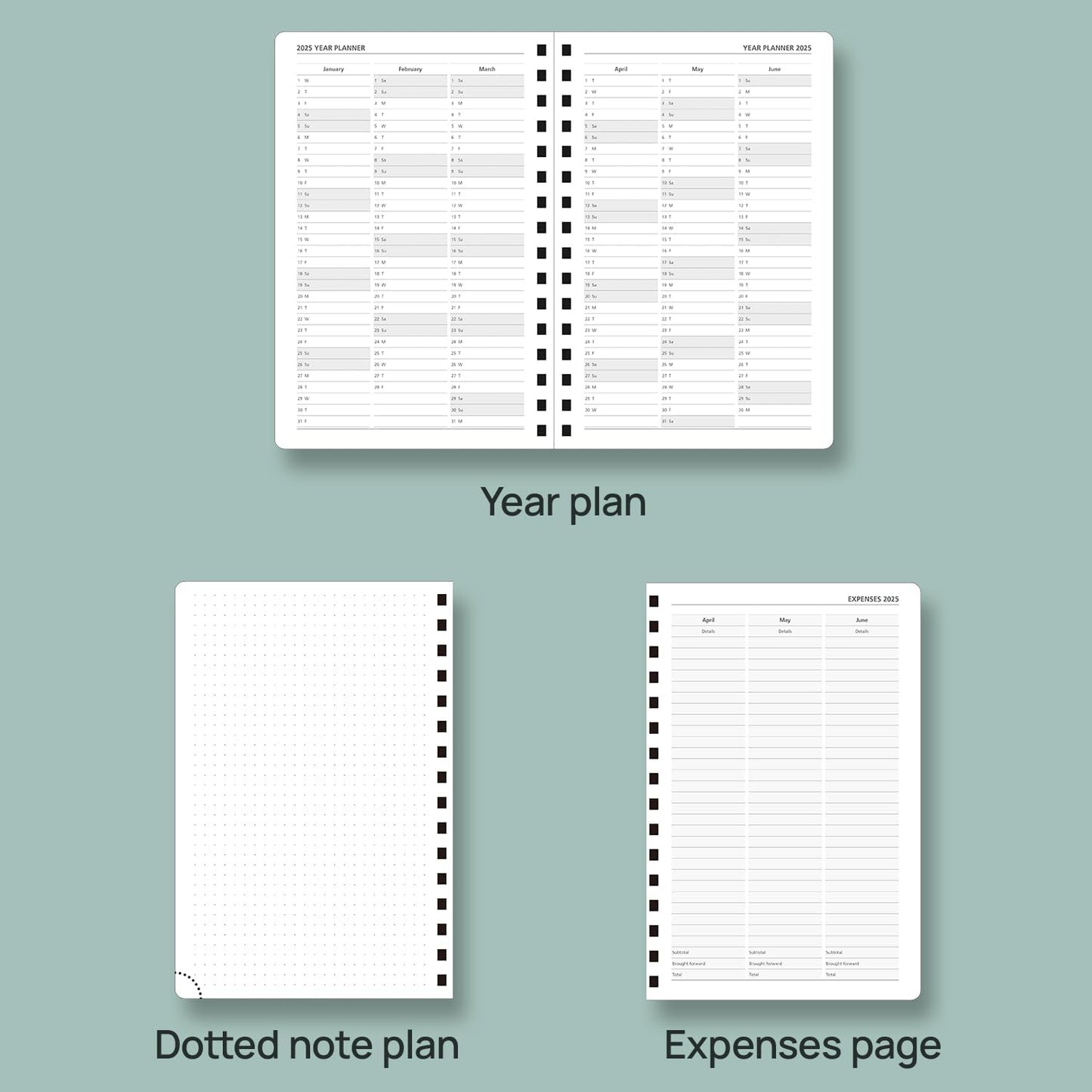 POPRUN Academic Daily Planner 2025-2026 One Page A Day - [5.75" x 8.5"- Spiral Hard Cover], Appointment Book (July 2025 - June 2026) with Monthly Calendar - Pacific Green