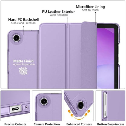 MoKo Case for Galaxy Tab A11+ Plus/A9+ 11-Inch 2025/2023, Slim Stand Protective Smart Cover with Hard PC Translucent Back Shell for Galaxy Tab A11+/A9 Plus Tablet, Auto Wake/Sleep, Lilac