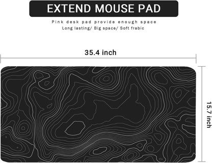 Topographic Mouse Pad, Extended Gaming (35.4x15.7 in), Desk Mat Laptop Waterproof Decor Writing for Work, Game, Office, Home - Topographic Contour