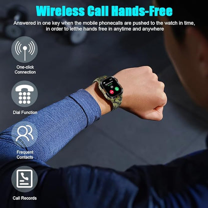QTLLBT Smart Watch Receive/Make Calls LED Flashlight Compass Altitude 2.01HD Fitness Tracker Multi-Watch Face 100+ Sports Mode for Android iOS (Camouflage Green)