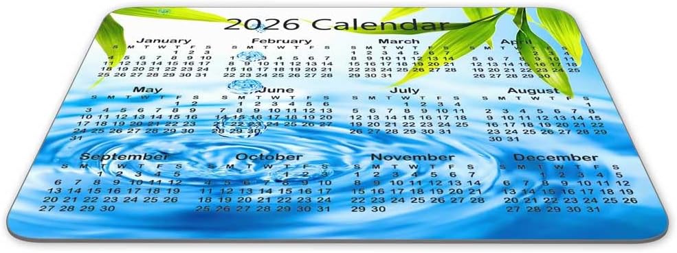 Calendar Mouse pad, 2026 Water Drop Background Calendar Natural Rubber Mouse Pad, Quality Creative Gaming Rectangle Mouse Personalized Desk Mouse Pad 9.5 inch x 7.9 inch