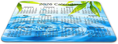 Calendar Mouse pad, 2026 Water Drop Background Calendar Natural Rubber Mouse Pad, Quality Creative Gaming Rectangle Mouse Personalized Desk Mouse Pad 9.5 inch x 7.9 inch
