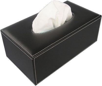 KINGFOM Desk Organizer Set 5PCS Office Supplies Synthetic Leather Files Holder Cabinet Desk Organizer Drawer, Multifunction Organizer Box, Tissue Box Holder and Sticky Notes Dispenser Case (T08-Black)