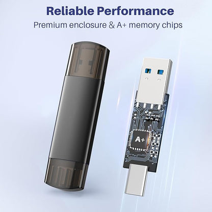 32GB USB C Flash Drive Dual USB 3.0 Flash Drive Type C + USB A Portable Type-C Flash Drive 2-in-1 USB-C Thumb Drive for Smartphone Tablet Computer Mac iPhone 15 Black(2 Pack)