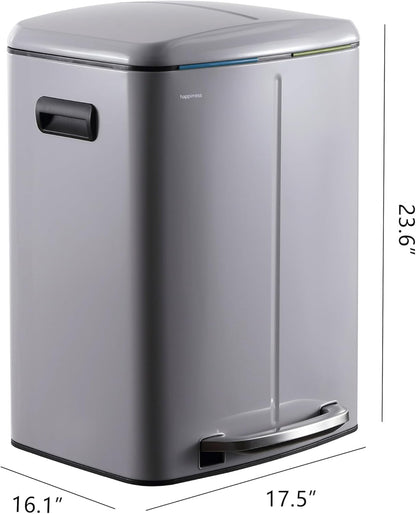 happimess HPM1005I Marco Rectangular 10.6-Gallon Double Bucket Trash Can with Soft-Close Lid, Fog Gray, Fingerprint Resistant, Modern, Minimalistic for Home, Kitchen, Office, Bedroom, Bathroom