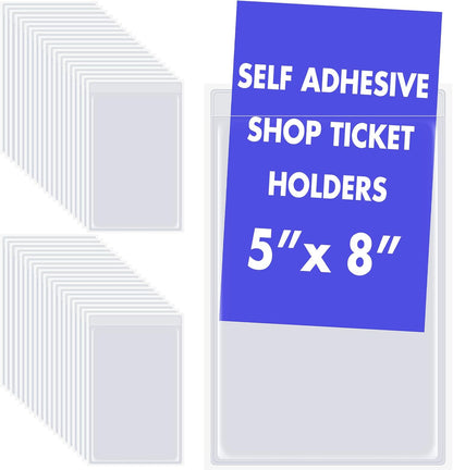 Outus Self Adhesive Shop Ticket Holders Clear Plastic Sleeves Adhesive Pockets Work Order Job Ticket Holders for Home Office Posting Signs(5 x 8 Inch,60 Pcs)