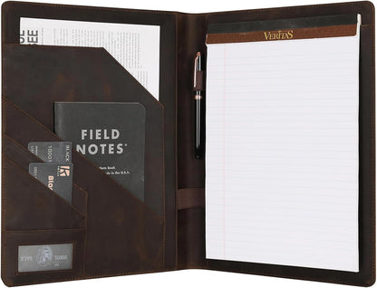 Genuine Leather Padfolio,Free Engraved Name, Personalized Leather Portfolio, A4 Document Folder Legal Pad Padfolio, Resume Folio for Men & Women