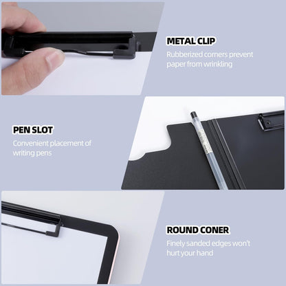 Clipboard Folder, A4 Foldable Clipboard with Horizontal and Vertical Double Metal Clips, 360 Degree Foldable Binder Clipboards with Pen Holder, File Cover Work Folder Clipboards, Pink