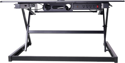 Rocelco 40" Height Adjustable Standing Desk Converter with AC Outlet and USB Charger - Gas Spring Sit Stand Up Dual Monitor Tabletop Riser Workstation - Large Keyboard Tray - Black (R DADRB-40-ACUSB)